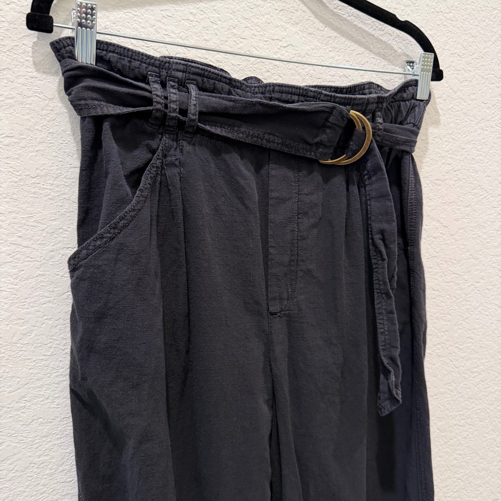 Anthropologie Black Paperbag Waist Belted Pants Small High Rise D-Ring Trousers - Picture 2 of 4
